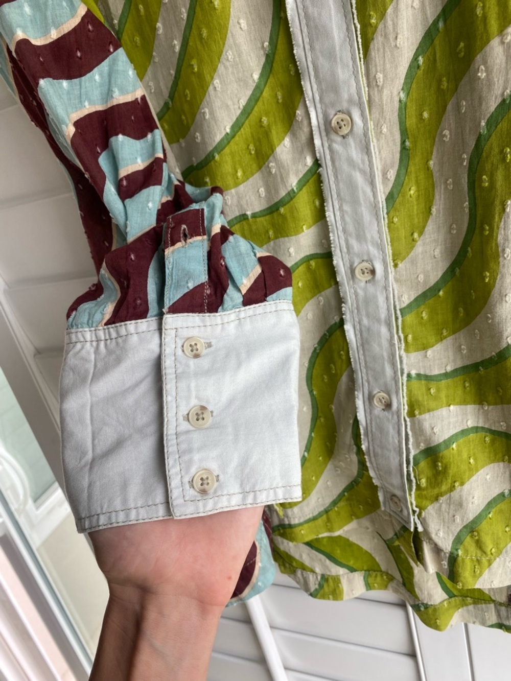 We The Free Multicolor Wavy Stripe Button-Up - Teal, Green, Brown, Textured Dots - Picture 6 of 7
